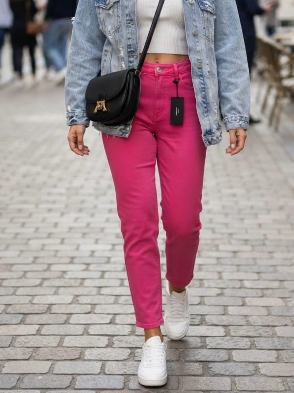 NWT Vero Moda Hot Pink High Rise Straight Ankle Jeans Barbiecore Statement Denim